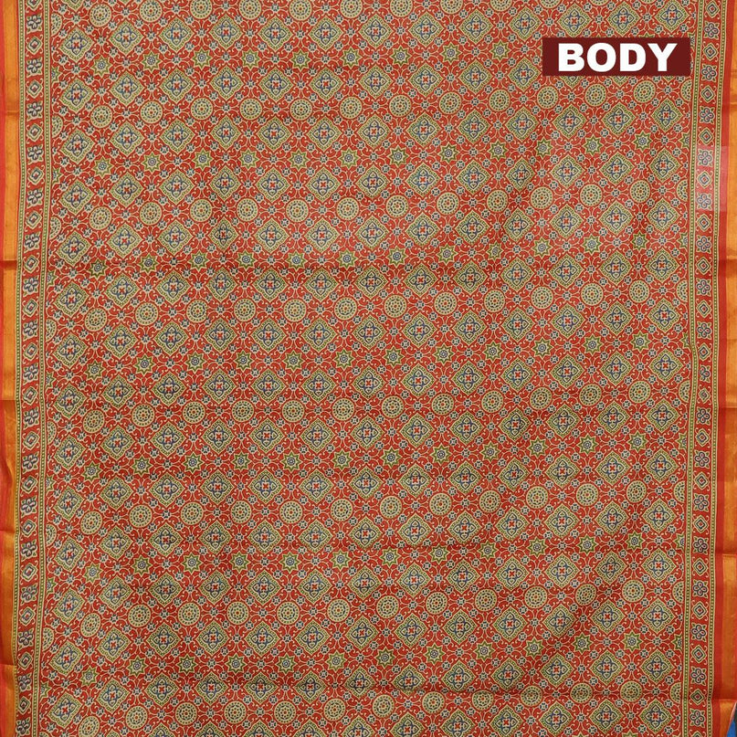 Mul cotton saree maroon with allover ajrakh prints and small zari woven border - {{ collection.title }} by Prashanti Sarees