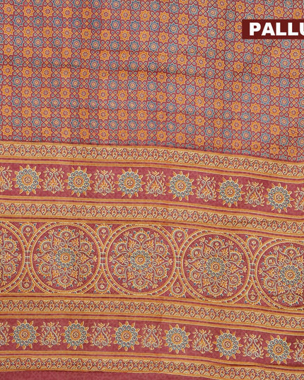 Mul cotton saree maroon with allover ajrakh prints and small zari woven border - {{ collection.title }} by Prashanti Sarees