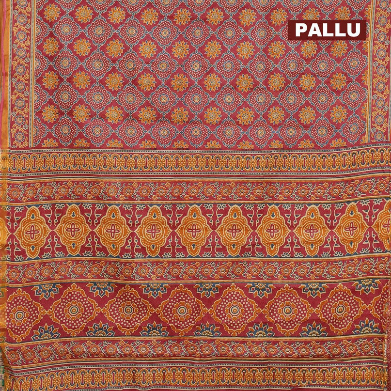 Mul cotton saree maroon with allover prints and small zari woven border - {{ collection.title }} by Prashanti Sarees