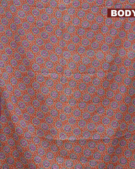 Mul cotton saree orange and green with allover ajrakh prints and zari woven border - {{ collection.title }} by Prashanti Sarees