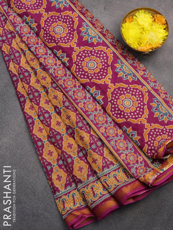 Mul cotton saree purple with allover prints and small zari woven border - {{ collection.title }} by Prashanti Sarees