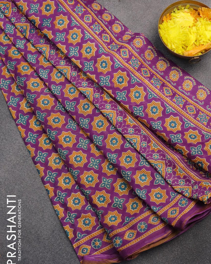 Mul cotton saree purple with allover prints and small zari woven border - {{ collection.title }} by Prashanti Sarees