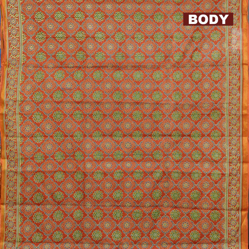 Mul cotton saree rust shade with allover prints and small zari woven border - {{ collection.title }} by Prashanti Sarees