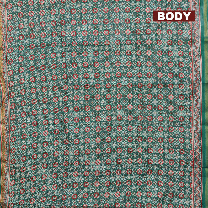 Mul cotton saree teal green with allover ajrakh prints and small zari woven border - {{ collection.title }} by Prashanti Sarees