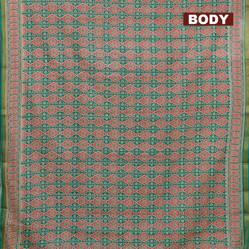 Mul cotton saree teal green with allover prints and small zari woven border - {{ collection.title }} by Prashanti Sarees