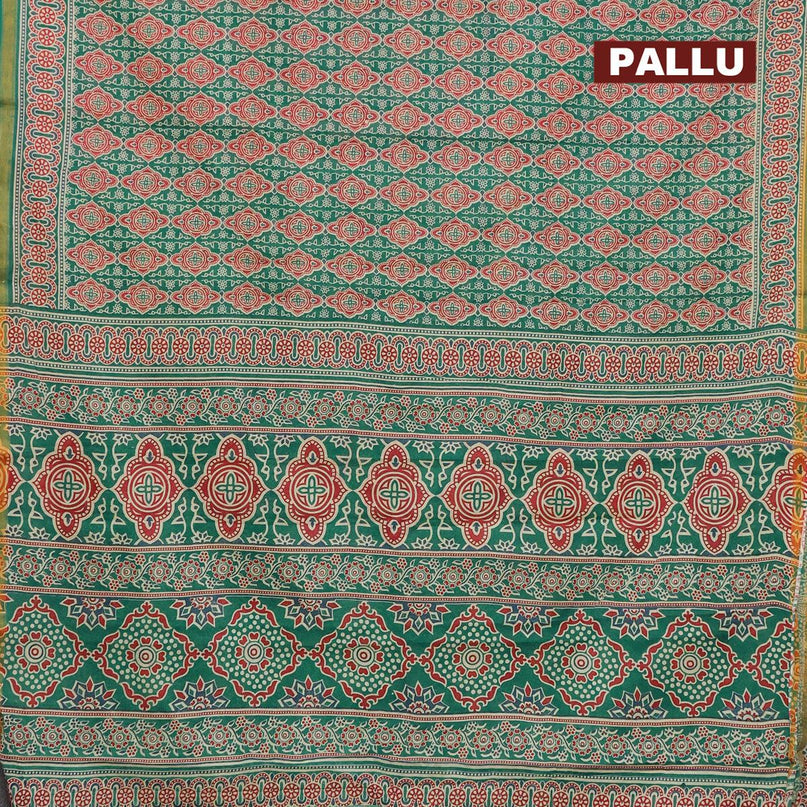 Mul cotton saree teal green with allover prints and small zari woven border - {{ collection.title }} by Prashanti Sarees