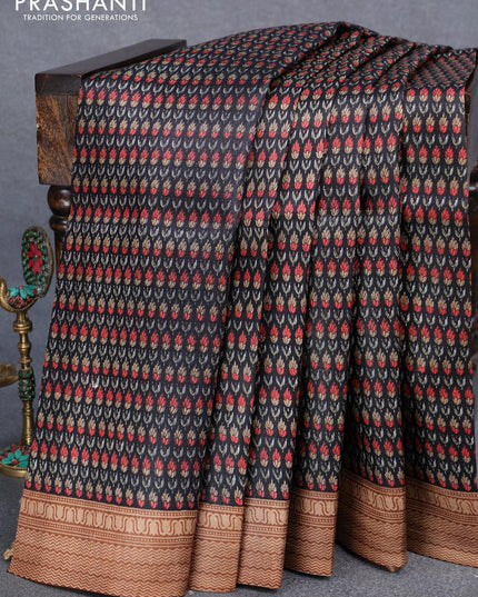Murshidabad silk saree black and sandal with allover prints and printed border - {{ collection.title }} by Prashanti Sarees