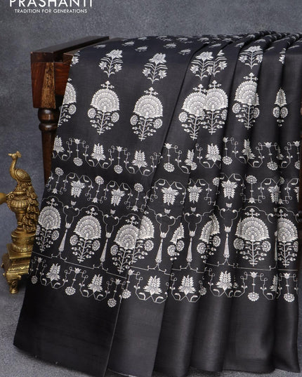 Murshidabad silk saree black with allover butta prints and simple border - {{ collection.title }} by Prashanti Sarees