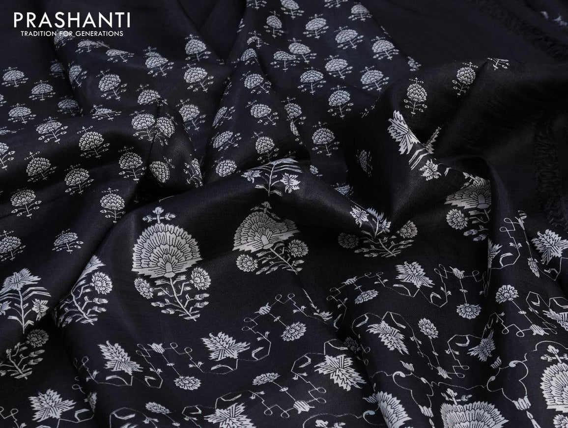 Murshidabad silk saree black with allover butta prints and simple border - {{ collection.title }} by Prashanti Sarees