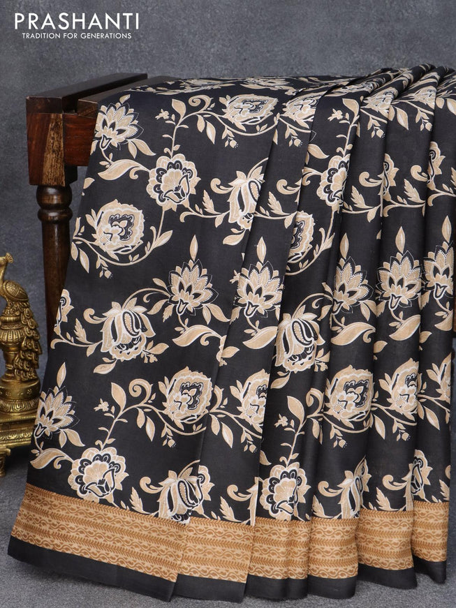 Murshidabad silk saree black with allover floral prints and printed border - {{ collection.title }} by Prashanti Sarees
