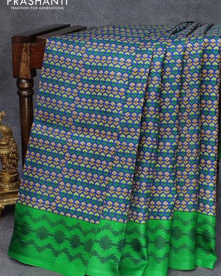 Murshidabad silk saree blue and green with allover prints and printed border - {{ collection.title }} by Prashanti Sarees