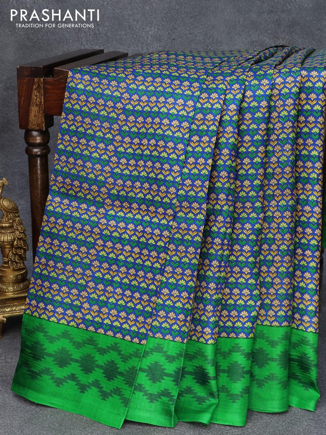 Murshidabad silk saree blue and green with allover prints and printed border - {{ collection.title }} by Prashanti Sarees