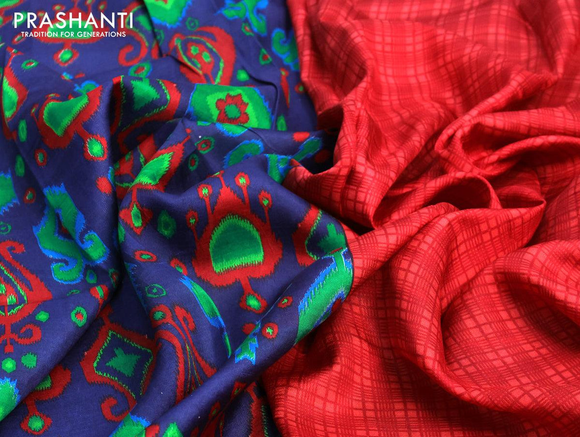 Murshidabad silk saree blue and red with allover ikat prints and printed border - {{ collection.title }} by Prashanti Sarees