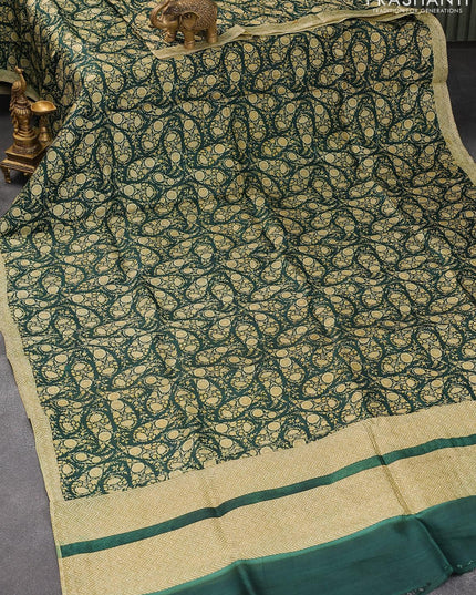 Murshidabad silk saree bottle green and elaichi green with allover floral prints and simple border - {{ collection.title }} by Prashanti Sarees
