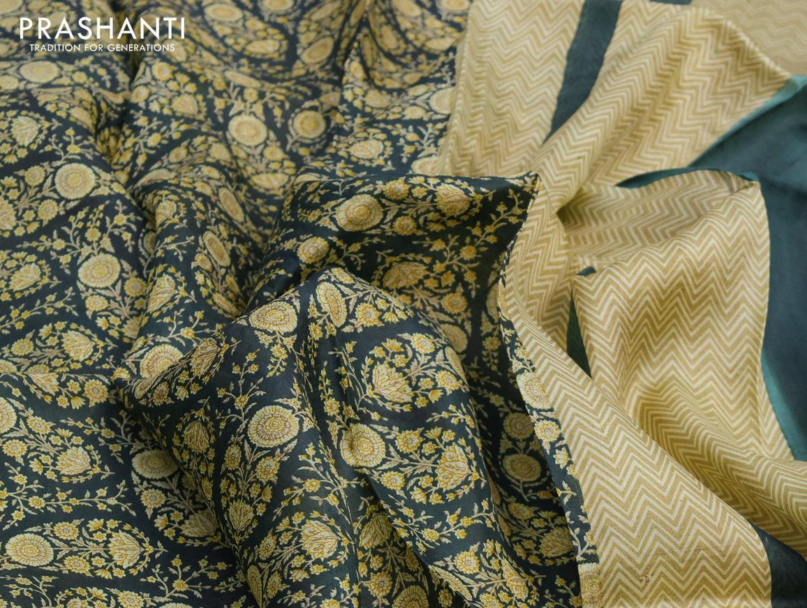 Murshidabad silk saree bottle green and elaichi green with allover floral prints and simple border - {{ collection.title }} by Prashanti Sarees