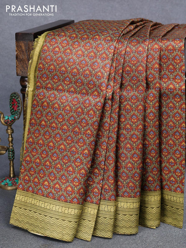 Murshidabad silk saree brown and elaichi green with allover prints and printed border - {{ collection.title }} by Prashanti Sarees