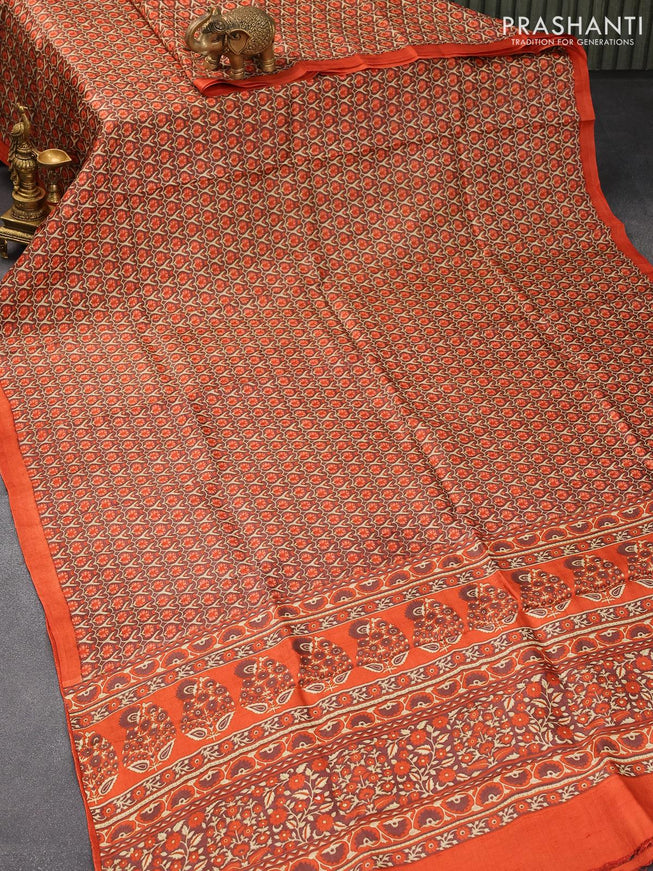 Murshidabad silk saree brown and orange with allover floral prints and simple border - {{ collection.title }} by Prashanti Sarees