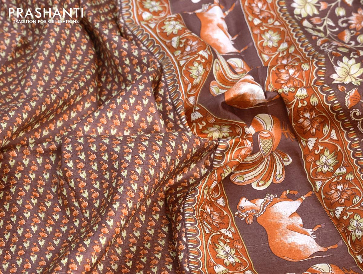 Murshidabad silk saree brown and orange with allover prints and simple border - {{ collection.title }} by Prashanti Sarees