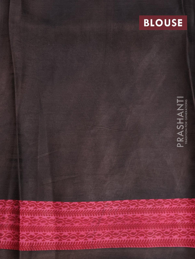 Murshidabad silk saree coffee brown and pink with allover floral prints and printed border - {{ collection.title }} by Prashanti Sarees