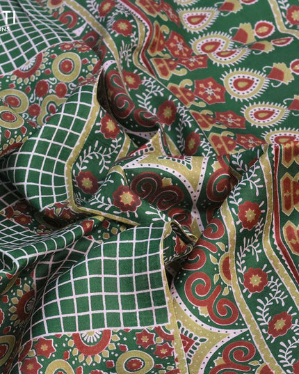 Murshidabad silk saree dark green with allover ajrakh prints and printed border - {{ collection.title }} by Prashanti Sarees