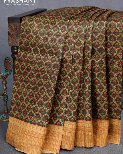 Murshidabad silk saree green and sandal with allover prints and printed border - {{ collection.title }} by Prashanti Sarees