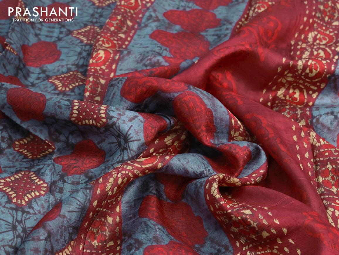 Murshidabad silk saree grey and maroon with allover prints and printed border - {{ collection.title }} by Prashanti Sarees
