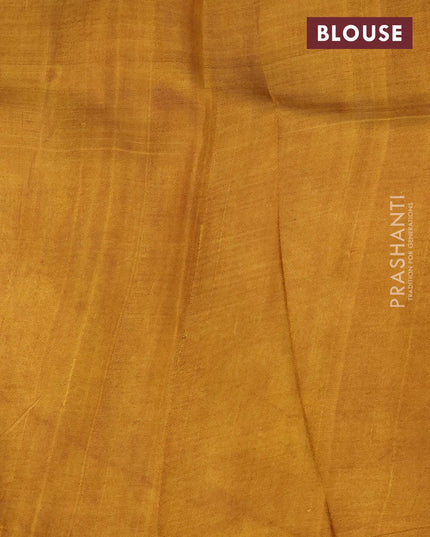 Murshidabad silk saree light blue and dark mustard with allover kalamkari prints and printed border - {{ collection.title }} by Prashanti Sarees