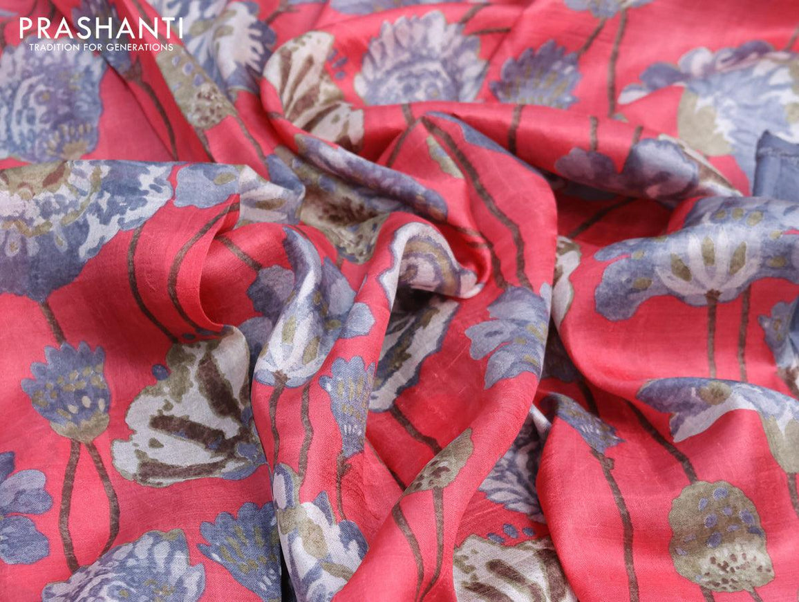 Murshidabad silk saree pink and grey with allover floral prints and simple border - {{ collection.title }} by Prashanti Sarees