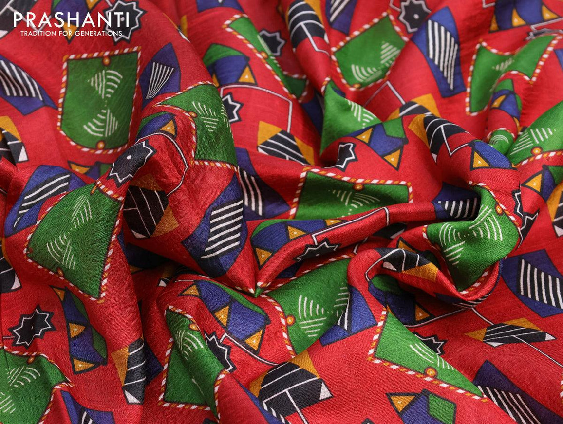 Murshidabad silk saree red with allover geometric prints and printed border - {{ collection.title }} by Prashanti Sarees