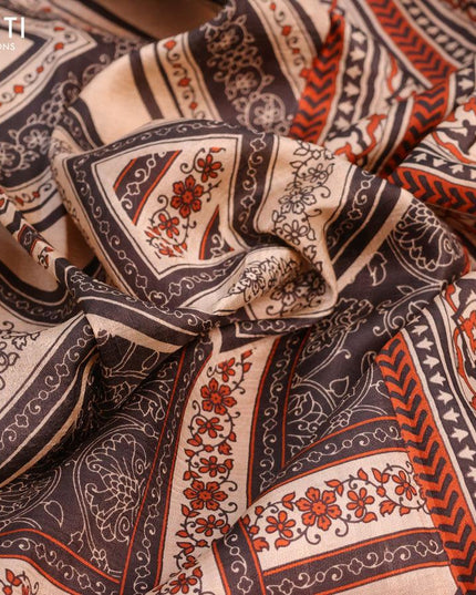 Murshidabad silk saree sandal black and orange with allover prints and piping border - {{ collection.title }} by Prashanti Sarees