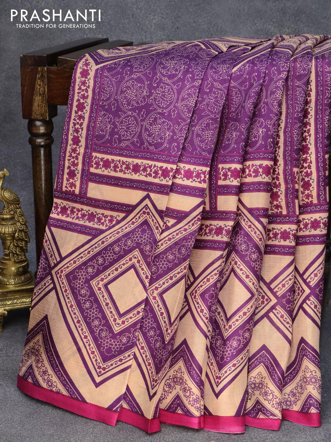 Murshidabad silk saree sandal purple and pink with allover prints and piping border - {{ collection.title }} by Prashanti Sarees