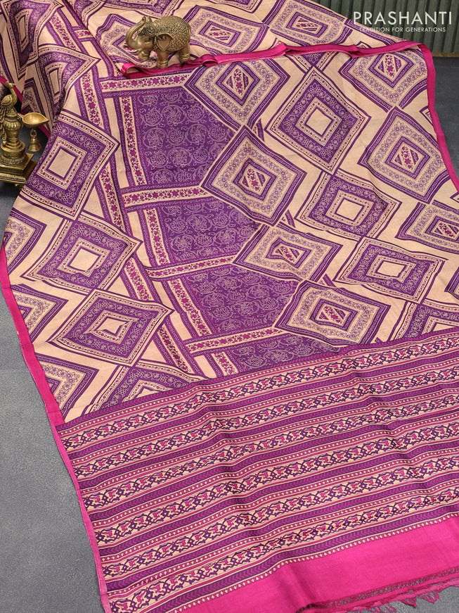 Murshidabad silk saree sandal purple and pink with allover prints and piping border - {{ collection.title }} by Prashanti Sarees