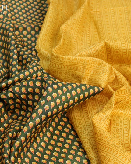 Murshidabad silk saree sap green and mustard yellow with allover prints and printed border - {{ collection.title }} by Prashanti Sarees