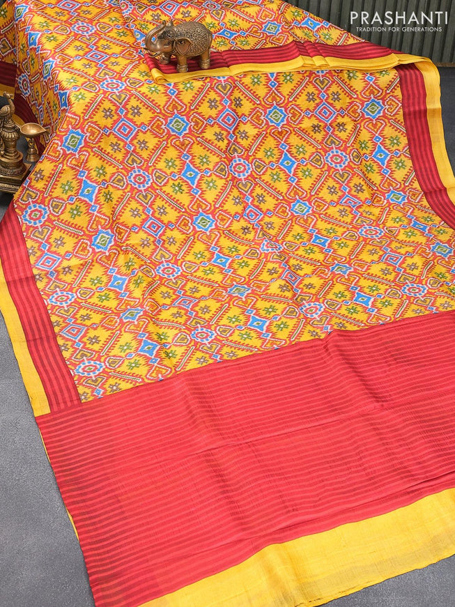 Murshidabad silk saree yellow and red with allover ikat prints and simple border - {{ collection.title }} by Prashanti Sarees