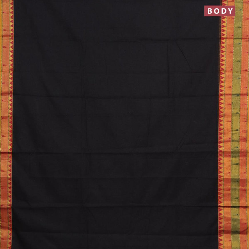 Narayanpet cotton saree black and mustard shade with plain body and zari woven border - {{ collection.title }} by Prashanti Sarees