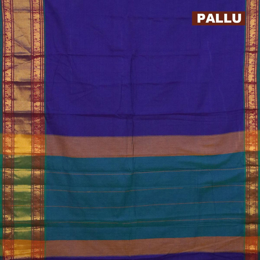 Narayanpet cotton saree blue and green with plain body and elephnat design zari woven border - {{ collection.title }} by Prashanti Sarees