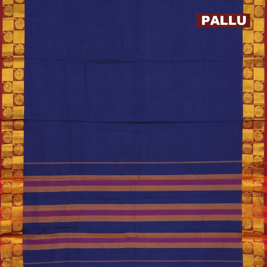 Narayanpet cotton saree blue and maroon with plain body and floral design zari woven border - {{ collection.title }} by Prashanti Sarees