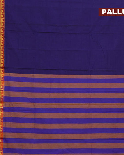 Narayanpet cotton saree blue and mustard yellow with plain body and zari woven border - {{ collection.title }} by Prashanti Sarees