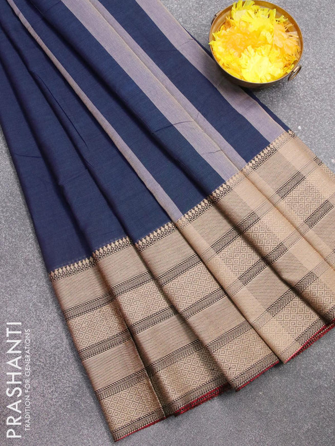 Narayanpet cotton saree blue with plain body and long thread woven border - {{ collection.title }} by Prashanti Sarees