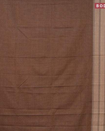 Narayanpet cotton saree brown shade with plain body and long thread woven border - {{ collection.title }} by Prashanti Sarees