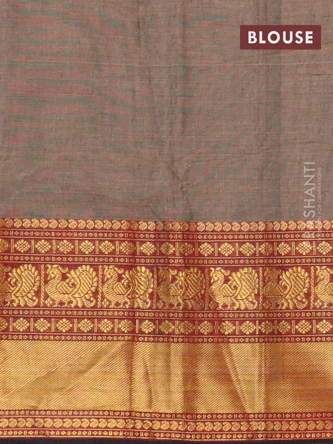 Narayanpet cotton saree chikku shade and black with plain body and long zari woven border - {{ collection.title }} by Prashanti Sarees