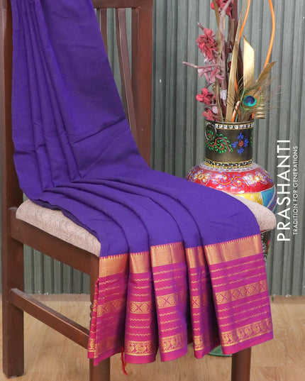 Narayanpet cotton saree dark blue and dual shade of maroon with plain body and long zari woven border - {{ collection.title }} by Prashanti Sarees