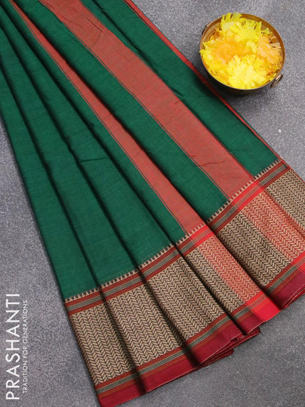 Narayanpet cotton saree dark green and maroon with plain body and thread woven border - {{ collection.title }} by Prashanti Sarees
