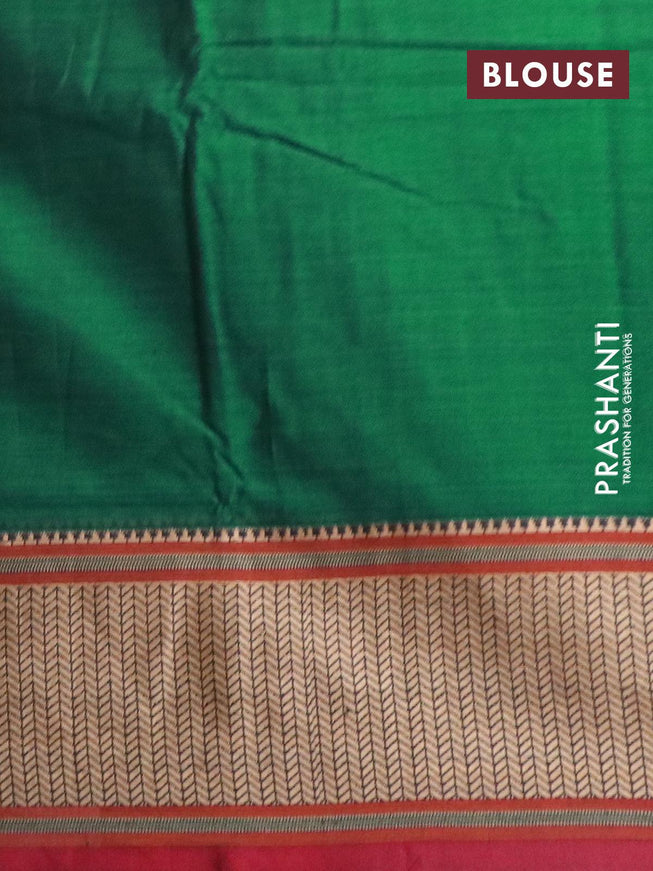Narayanpet cotton saree dark green and maroon with plain body and thread woven border - {{ collection.title }} by Prashanti Sarees
