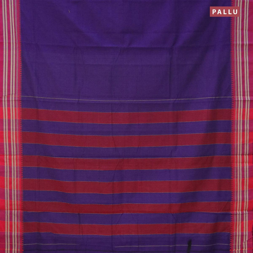 Narayanpet cotton saree deep violet and maroon with plain body and thread woven border - {{ collection.title }} by Prashanti Sarees
