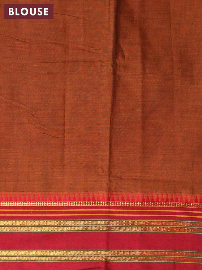 Narayanpet cotton saree drak mustard and maroon with plain body and zari woven border - {{ collection.title }} by Prashanti Sarees