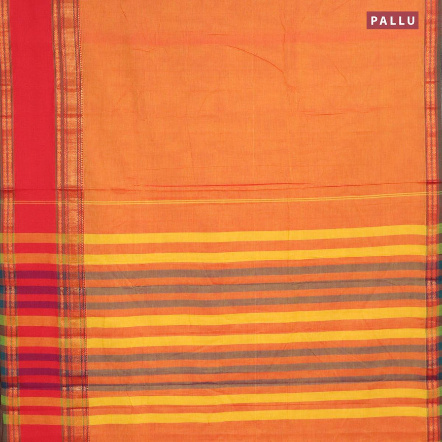 Narayanpet cotton saree dual dual shade of mustard yellow and red with plain body and rettapet zari woven border - {{ collection.title }} by Prashanti Sarees