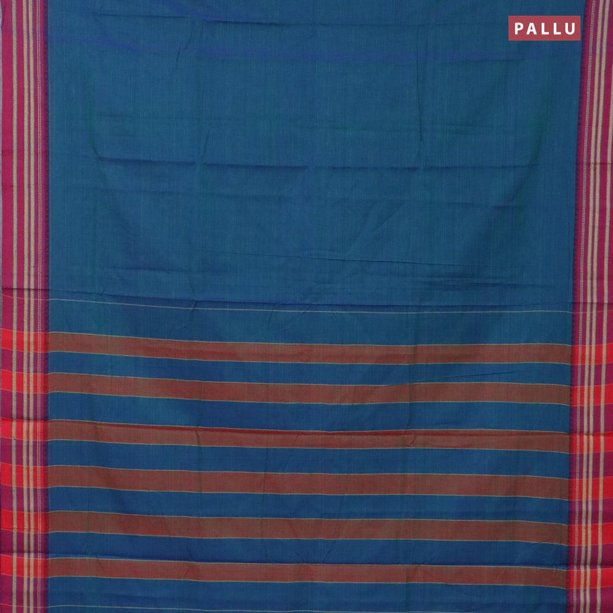 Narayanpet cotton saree dual shade of bluish green and magenta pink with plain body and thread woven border - {{ collection.title }} by Prashanti Sarees