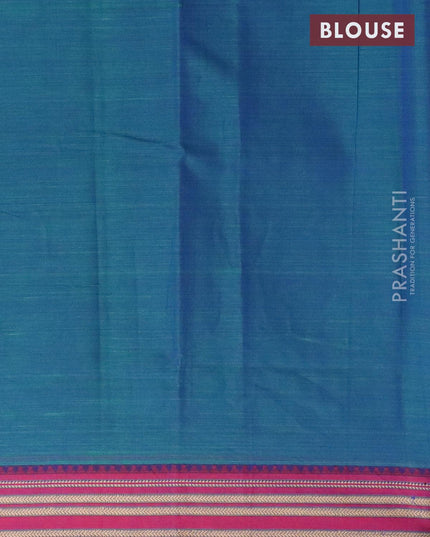 Narayanpet cotton saree dual shade of bluish green and magenta pink with plain body and thread woven border - {{ collection.title }} by Prashanti Sarees