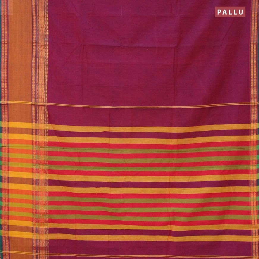 Narayanpet cotton saree dual shade of maroon and mustard yellow with plain body and rettapet zari woven border - {{ collection.title }} by Prashanti Sarees